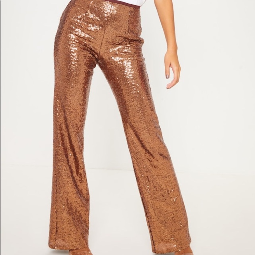 Bronze Sequin Flare Leg Pants